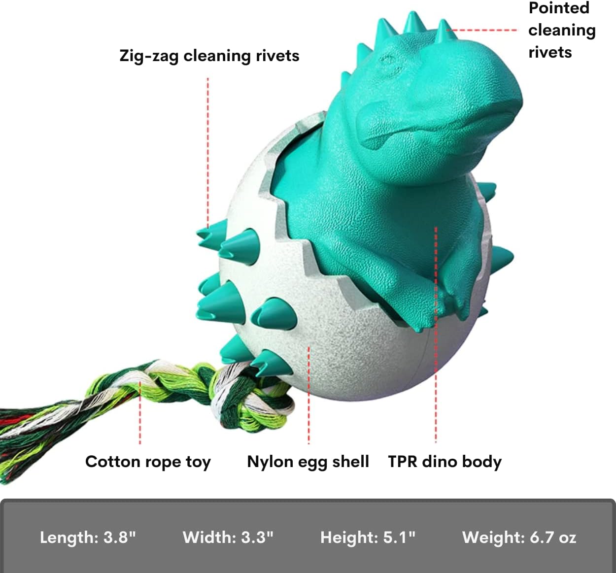 KFX-6823997 Durable Dog Teething Toy with Rope - Interactive Rubber Chew Toy for Aggressive Chewers