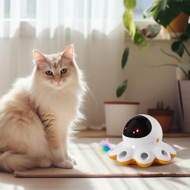 KFX-6827325 Automatic Electric Cat Teaser Toy with Rechargeable Power and Colorful Feathers