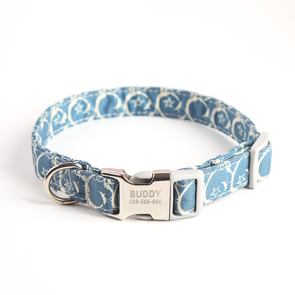 KFX-6828349 Fashionable Pet Dog Collar in Various Colors and Sizes - Durable Cotton with Alloy Buckle
