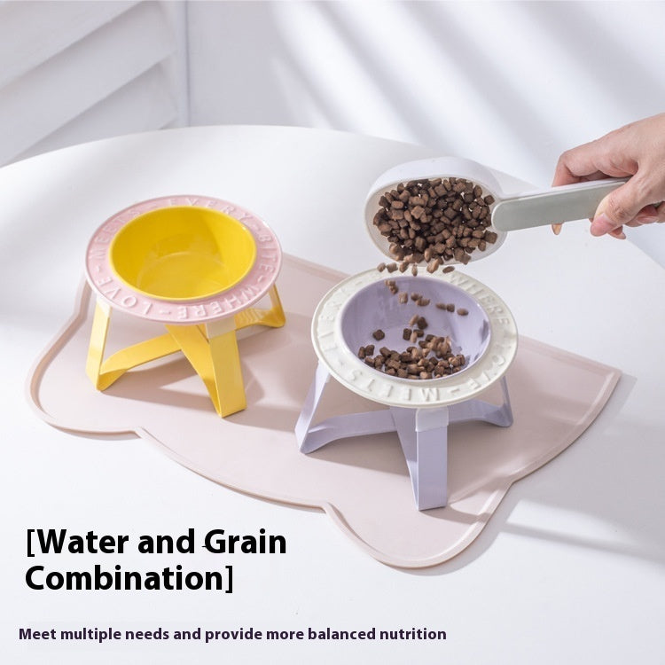 KFX-6828477 Ceramic Cat and Dog Bowl with Anti-Tumble Design and Neck Protection Stand