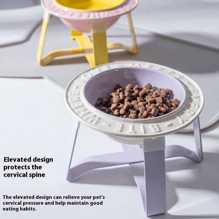 KFX-6828477 Ceramic Cat and Dog Bowl with Anti-Tumble Design and Neck Protection Stand