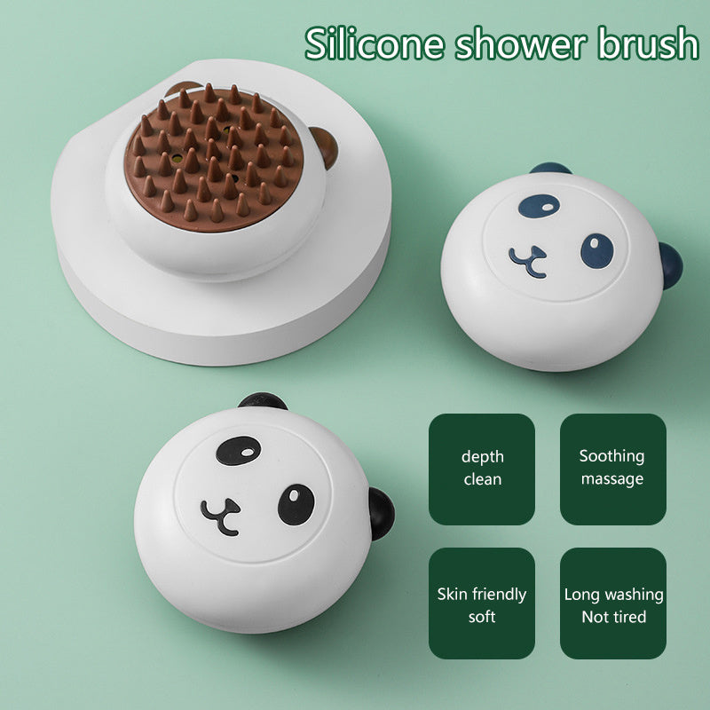 KFX-6829757 Panda-Shaped Silicone Pet Shower Brush for Dogs and Cats with Soft Bristles