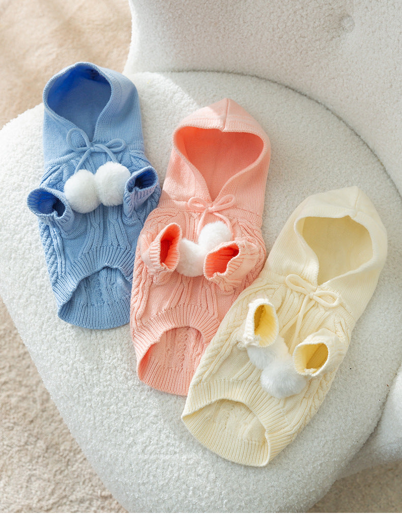 KFX-6830269 Pet Hooded Sweater for Dogs, Casual Cat Fur Ball Design, Available in Pink, Blue, Beige, Various Sizes