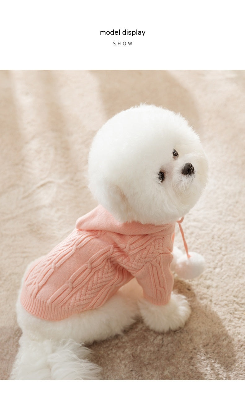 KFX-6830269 Pet Hooded Sweater for Dogs, Casual Cat Fur Ball Design, Available in Pink, Blue, Beige, Various Sizes