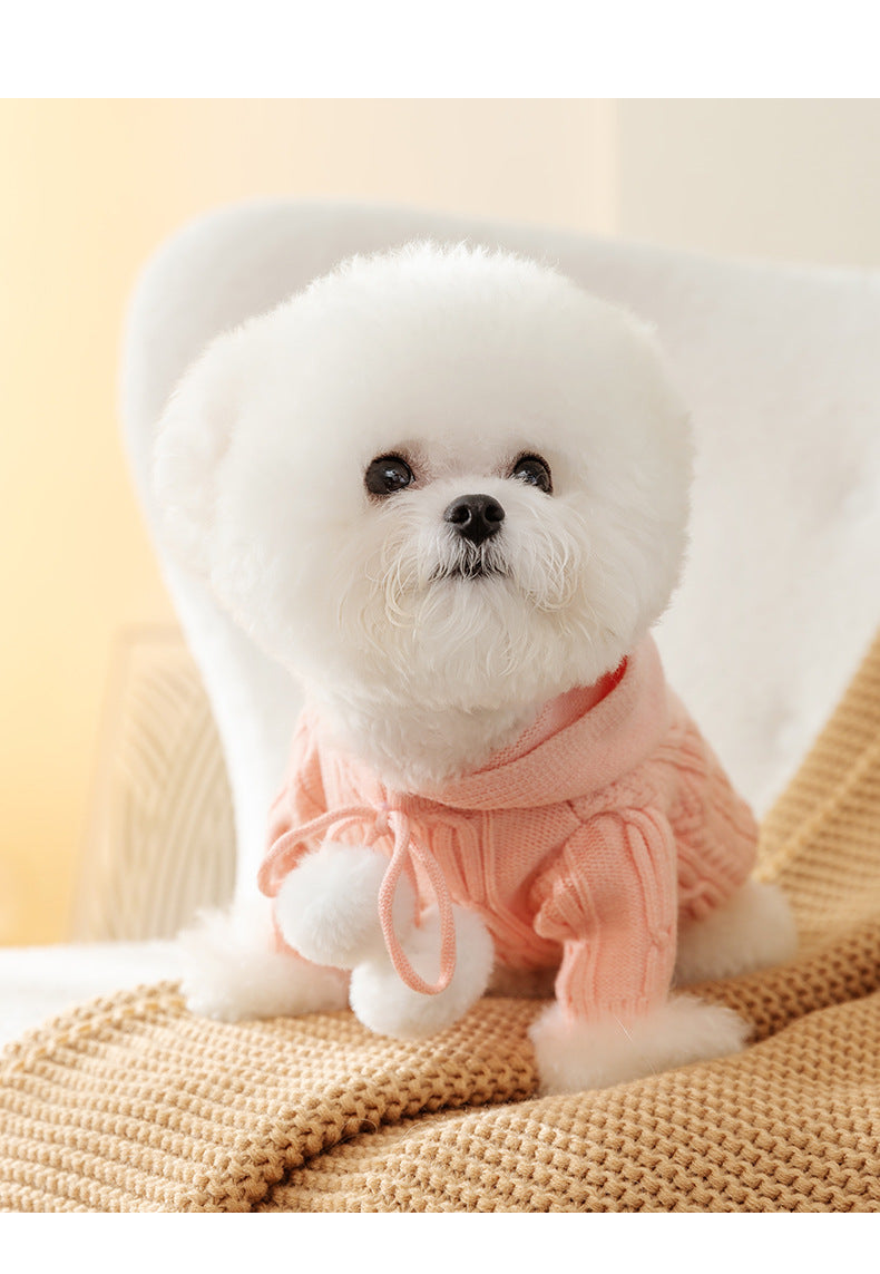 KFX-6830269 Pet Hooded Sweater for Dogs, Casual Cat Fur Ball Design, Available in Pink, Blue, Beige, Various Sizes