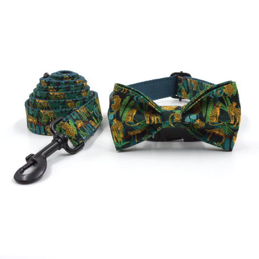 KFX-6832061 Elegant Green Cloth Bowknot Pet Collar with Leash