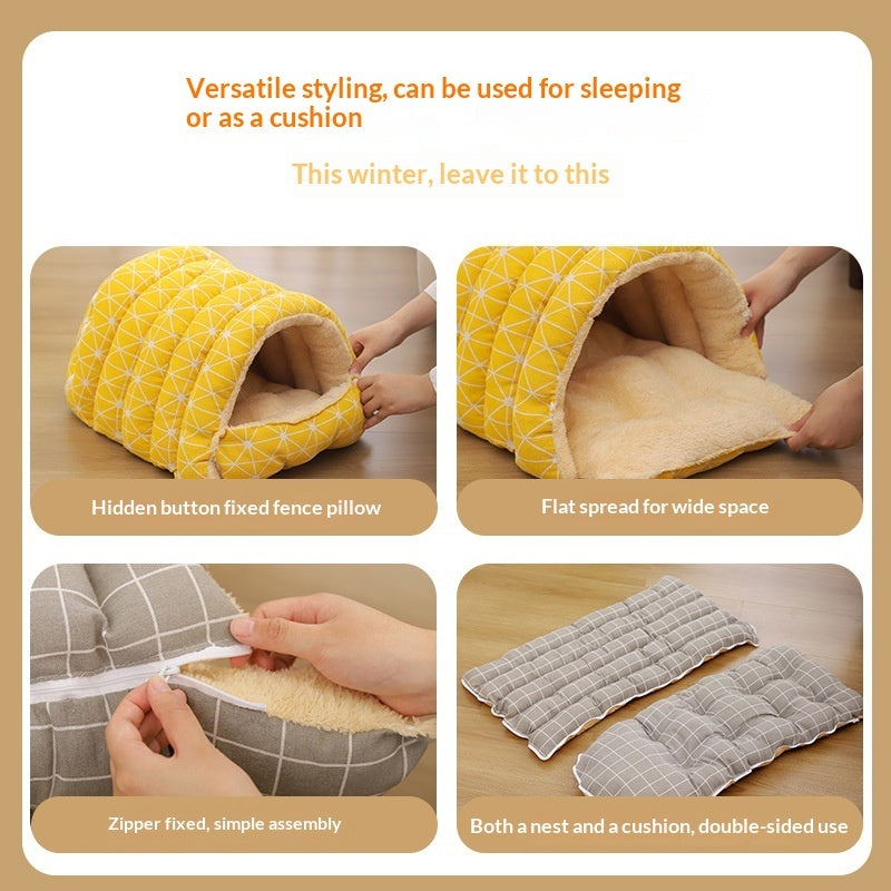 KFX-6832317 Thickened Insulated Pet Bed with Closed Design and Convenient Handle for Cats
