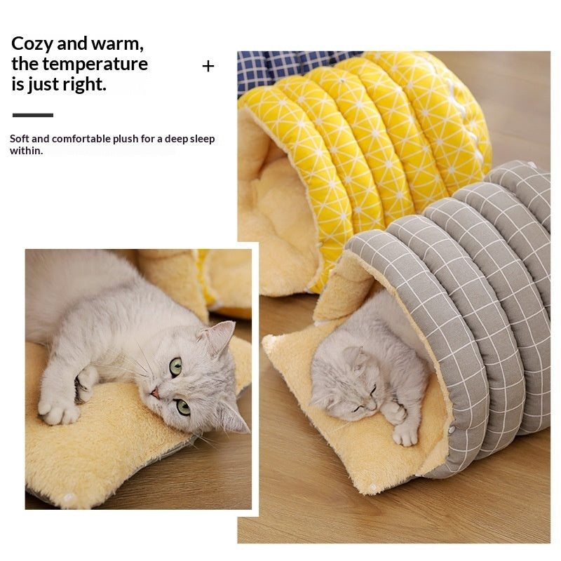 KFX-6832317 Thickened Insulated Pet Bed with Closed Design and Convenient Handle for Cats