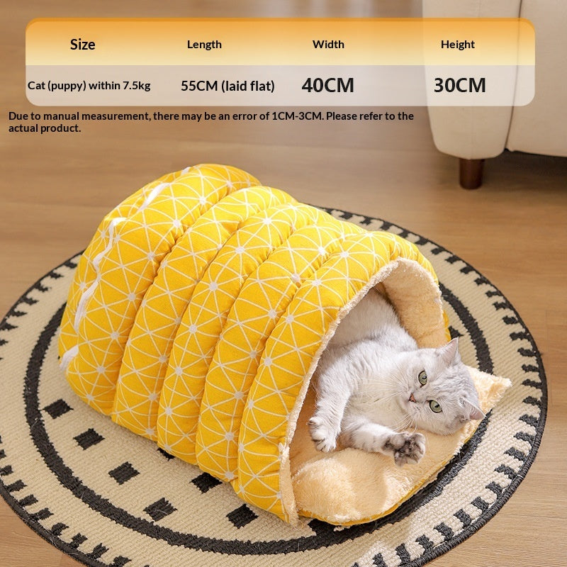 KFX-6832317 Thickened Insulated Pet Bed with Closed Design and Convenient Handle for Cats