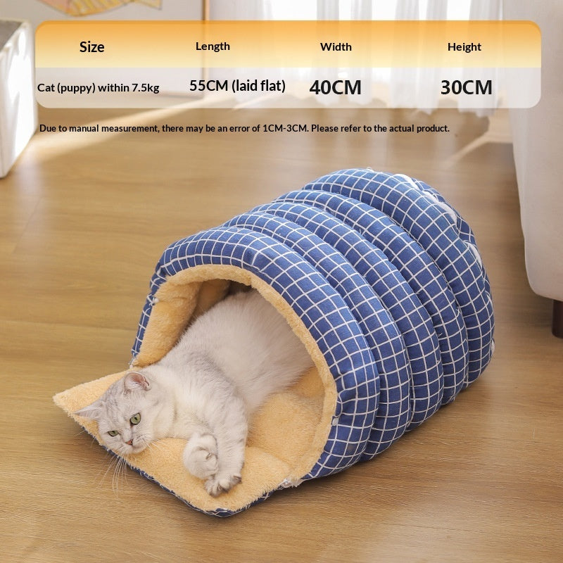 KFX-6832317 Thickened Insulated Pet Bed with Closed Design and Convenient Handle for Cats