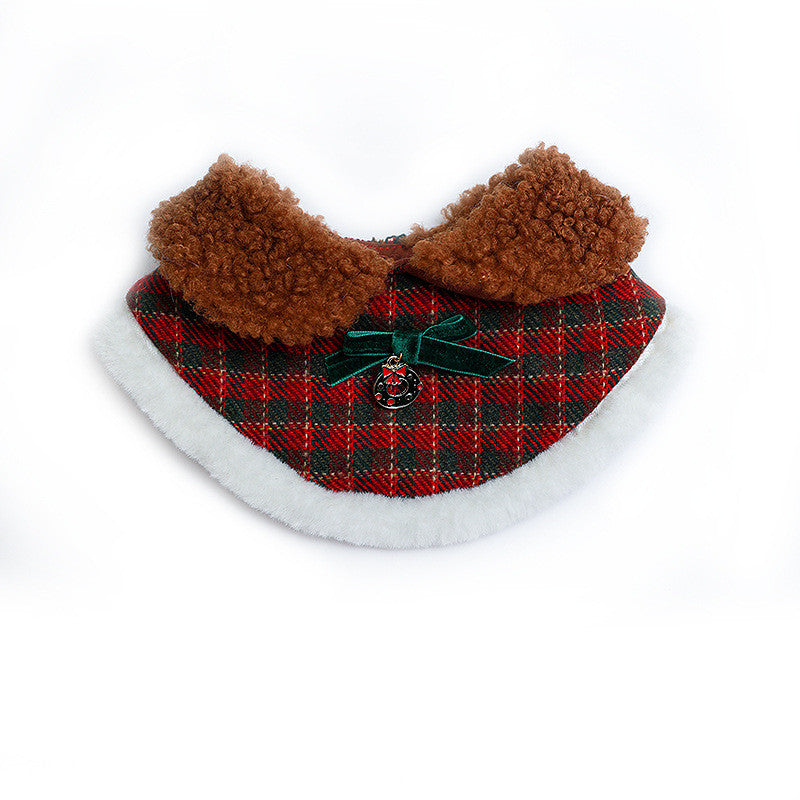 KFX-6834237 Christmas Cat Hat and Fur Collar Bib Dress Up Clothes for Winter