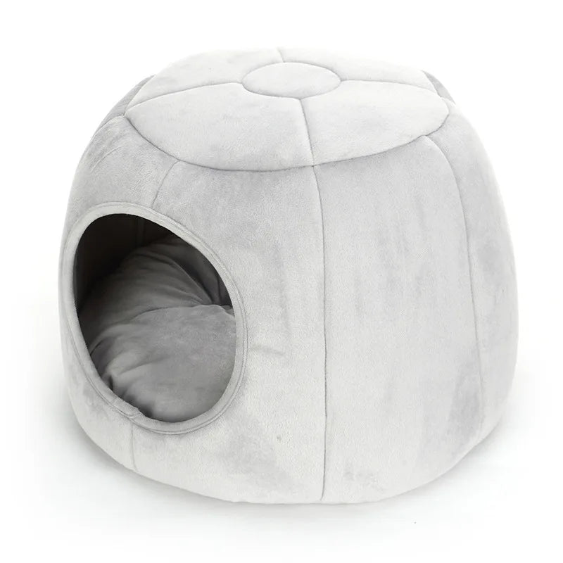 KFX-6834493 Cozy Cotton Semi-Enclosed Pet Nest in Green and Gray