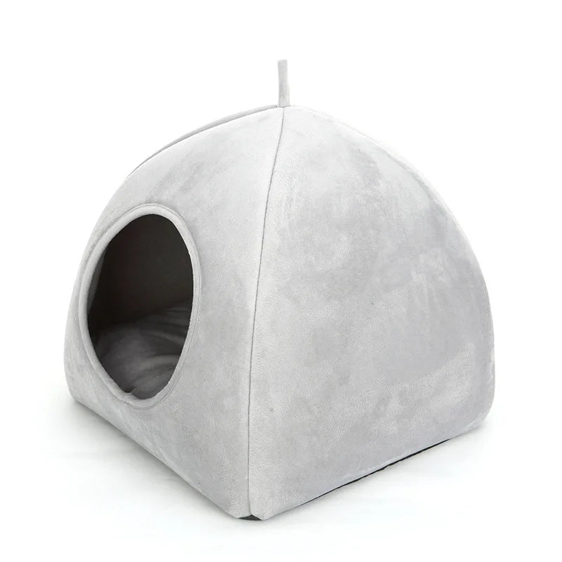 KFX-6834493 Cozy Cotton Semi-Enclosed Pet Nest in Green and Gray