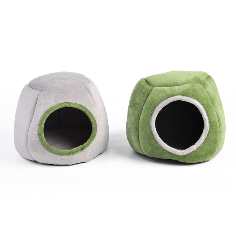 KFX-6834493 Cozy Cotton Semi-Enclosed Pet Nest in Green and Gray