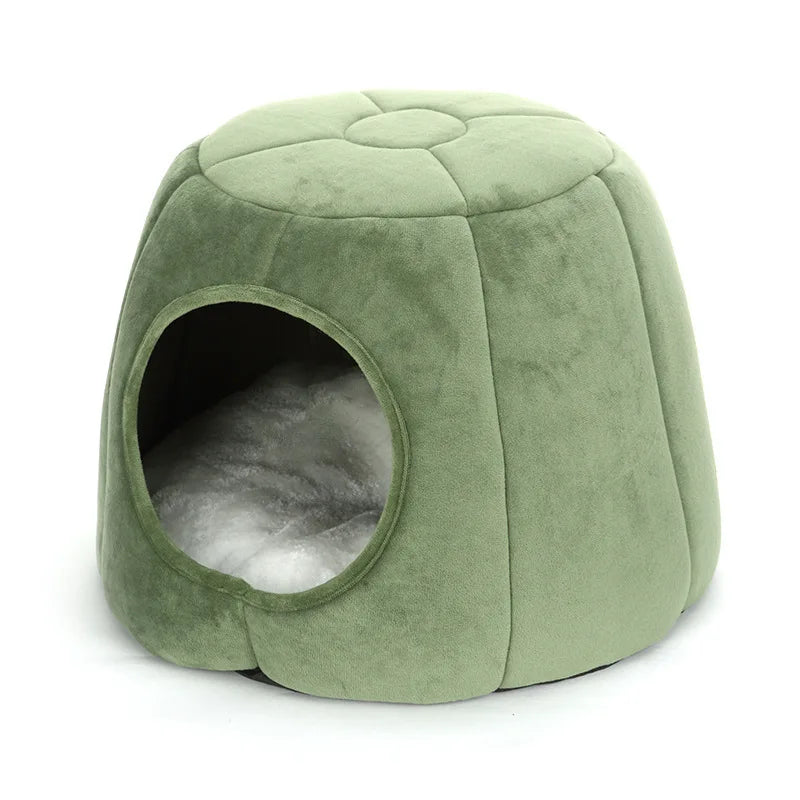 KFX-6834493 Cozy Cotton Semi-Enclosed Pet Nest in Green and Gray
