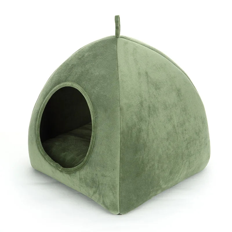 KFX-6834493 Cozy Cotton Semi-Enclosed Pet Nest in Green and Gray