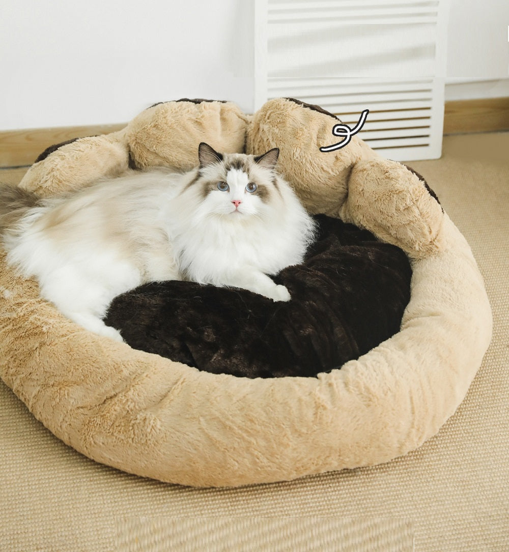 KFX-6836285 Cozy Bear's Paw Nest in Milk Tea Color - Thick PV Fleece Pet Mat with Soft PP Cotton Filling
