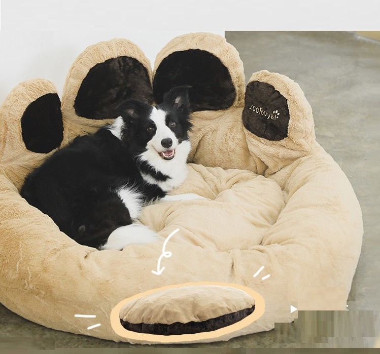 KFX-6836285 Cozy Bear's Paw Nest in Milk Tea Color - Thick PV Fleece Pet Mat with Soft PP Cotton Filling