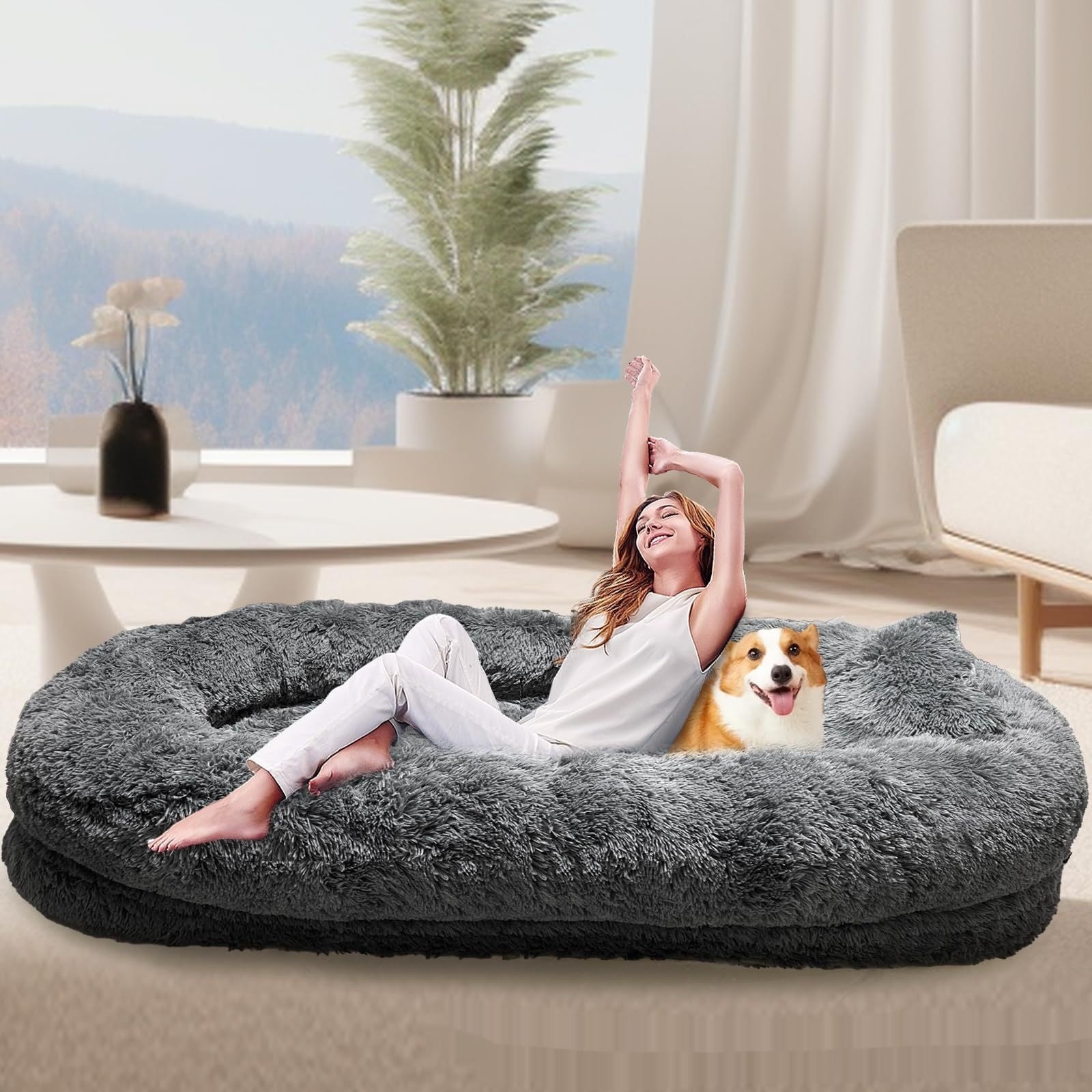 KFX-6836669 Cozy Queen Bed Pet Plush Sofa for Dogs in Multiple Colors with Blanket Option
