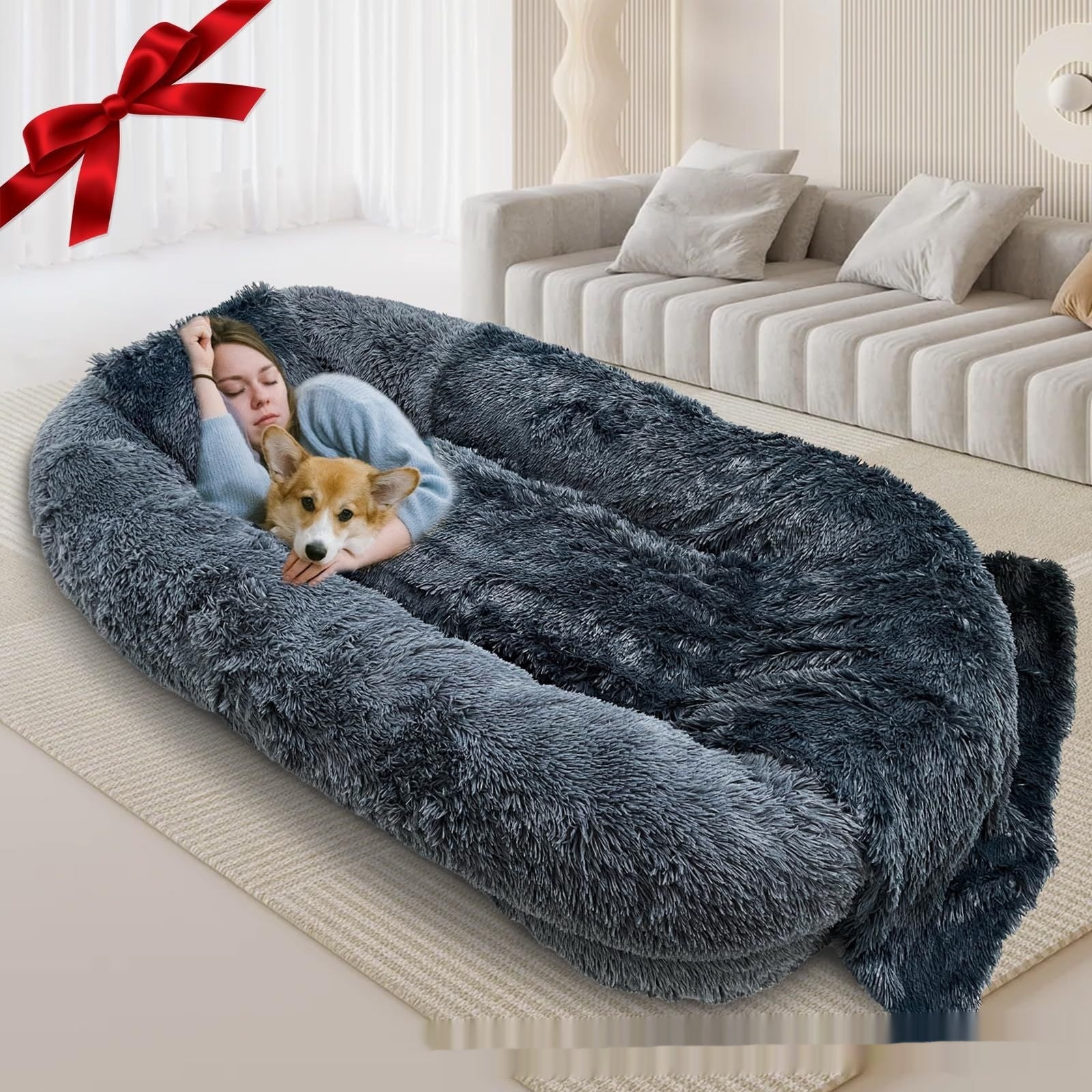 KFX-6836669 Cozy Queen Bed Pet Plush Sofa for Dogs in Multiple Colors with Blanket Option