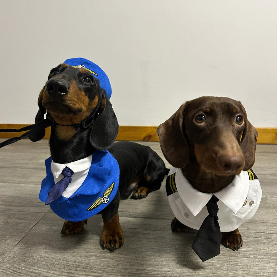 KFX-6837693 Dachshund Halloween Costume - Funny Captain & Pilot Outfits for Pets with Scarf Option