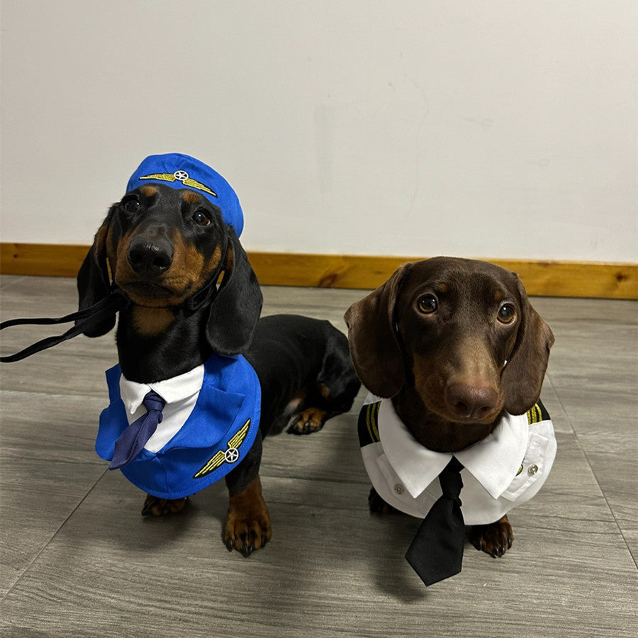 KFX-6837693 Dachshund Halloween Costume - Funny Captain & Pilot Outfits for Pets with Scarf Option