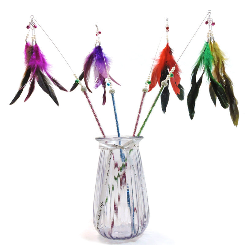 KFX-6838845 Feather Cat Teaser with Metal and Plastic Rods, 70cm Total Length