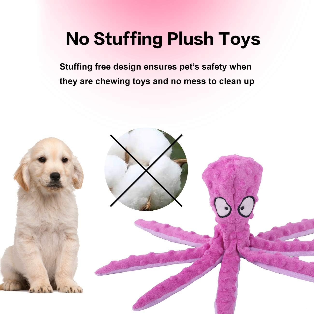 KFX-6839485 Durable No Stuffing Octopus Plush Dog Toy with Squeaker and Crinkle Sound for Interactive Play