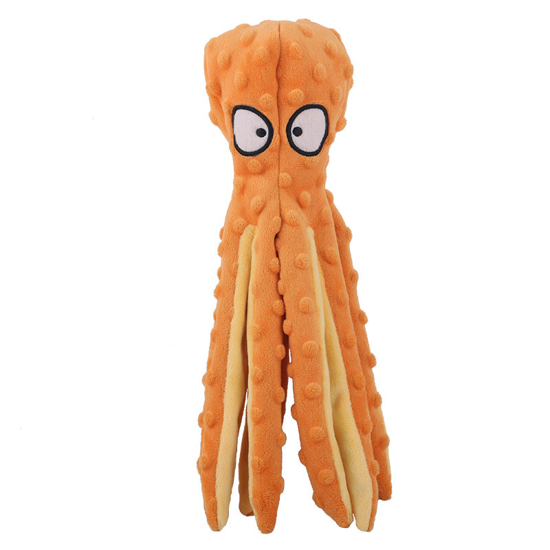 KFX-6839485 Durable No Stuffing Octopus Plush Dog Toy with Squeaker and Crinkle Sound for Interactive Play