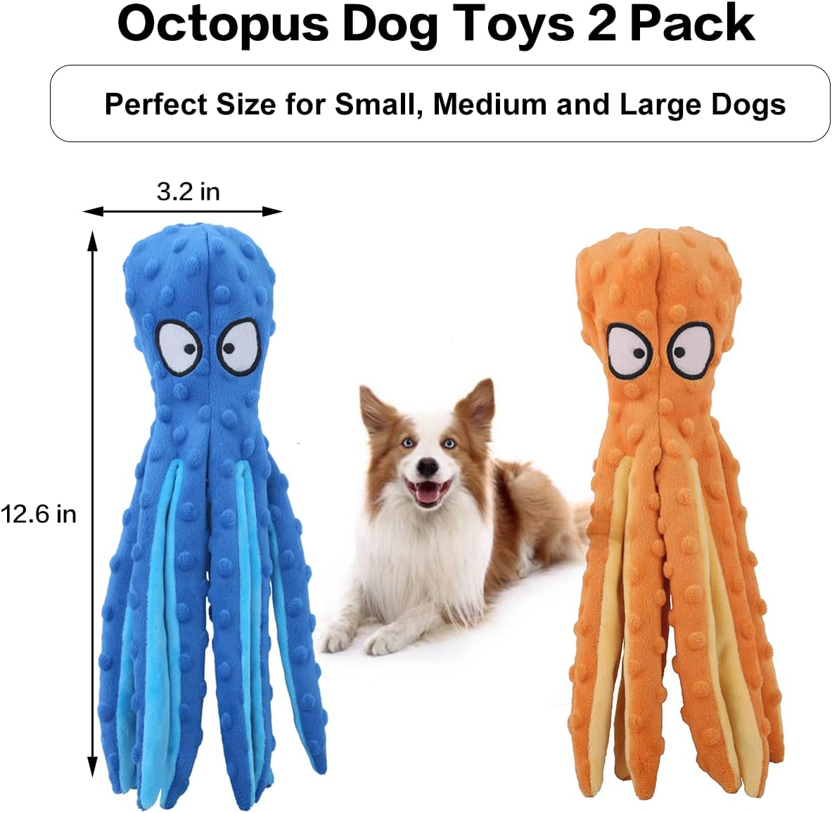 KFX-6839485 Durable No Stuffing Octopus Plush Dog Toy with Squeaker and Crinkle Sound for Interactive Play