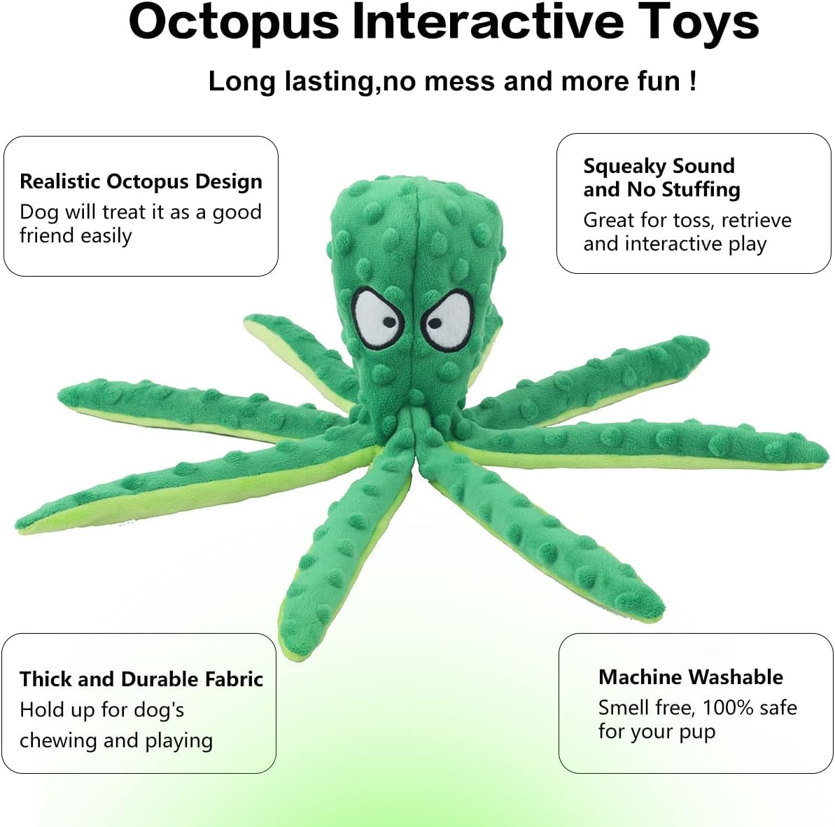 KFX-6839485 Durable No Stuffing Octopus Plush Dog Toy with Squeaker and Crinkle Sound for Interactive Play