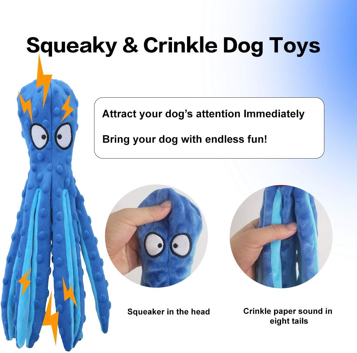 KFX-6839485 Durable No Stuffing Octopus Plush Dog Toy with Squeaker and Crinkle Sound for Interactive Play