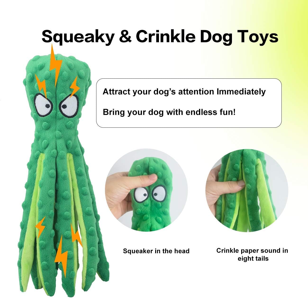 KFX-6839485 Durable No Stuffing Octopus Plush Dog Toy with Squeaker and Crinkle Sound for Interactive Play