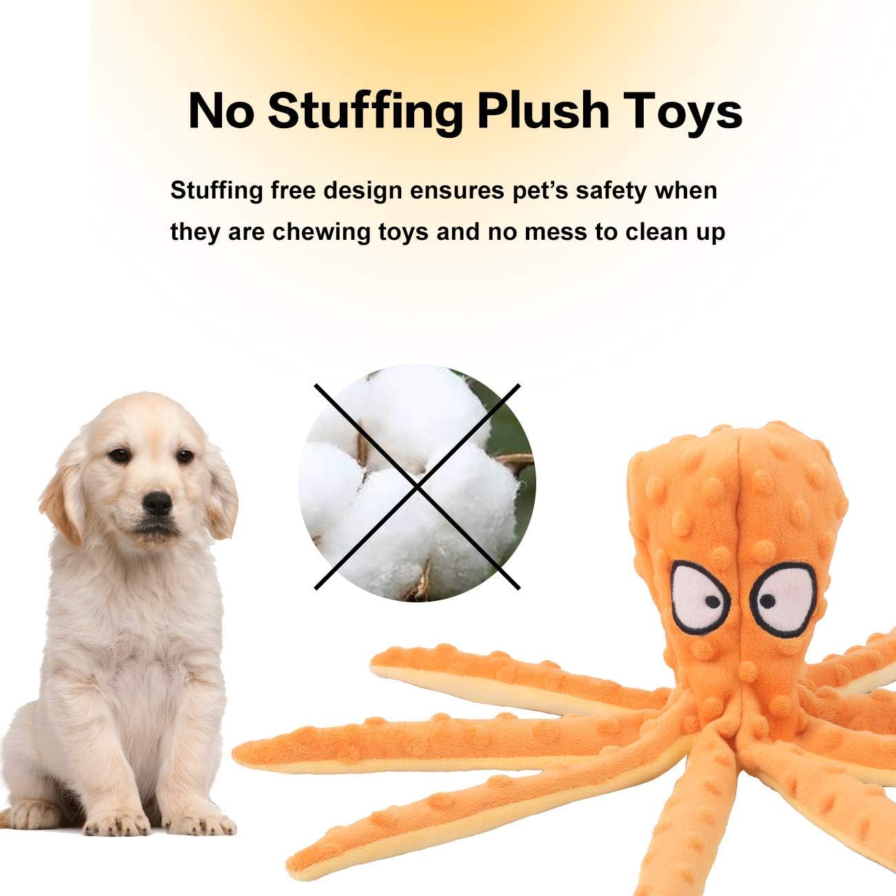 KFX-6839485 Durable No Stuffing Octopus Plush Dog Toy with Squeaker and Crinkle Sound for Interactive Play