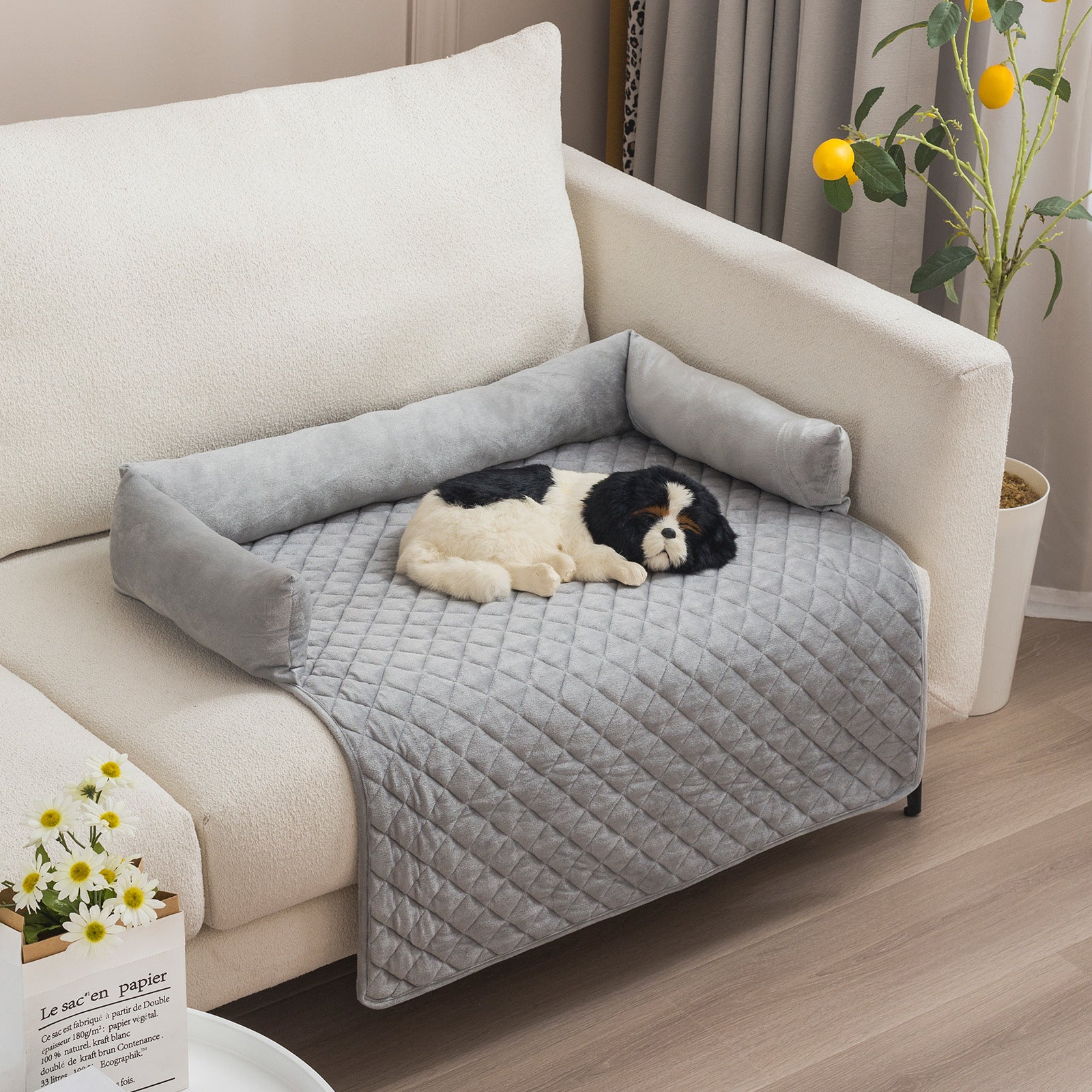 KFX-6839869 Curved Pet Dog Sofa Bed with Plush Cushion for Large Dogs and Cats - Removable and Washable