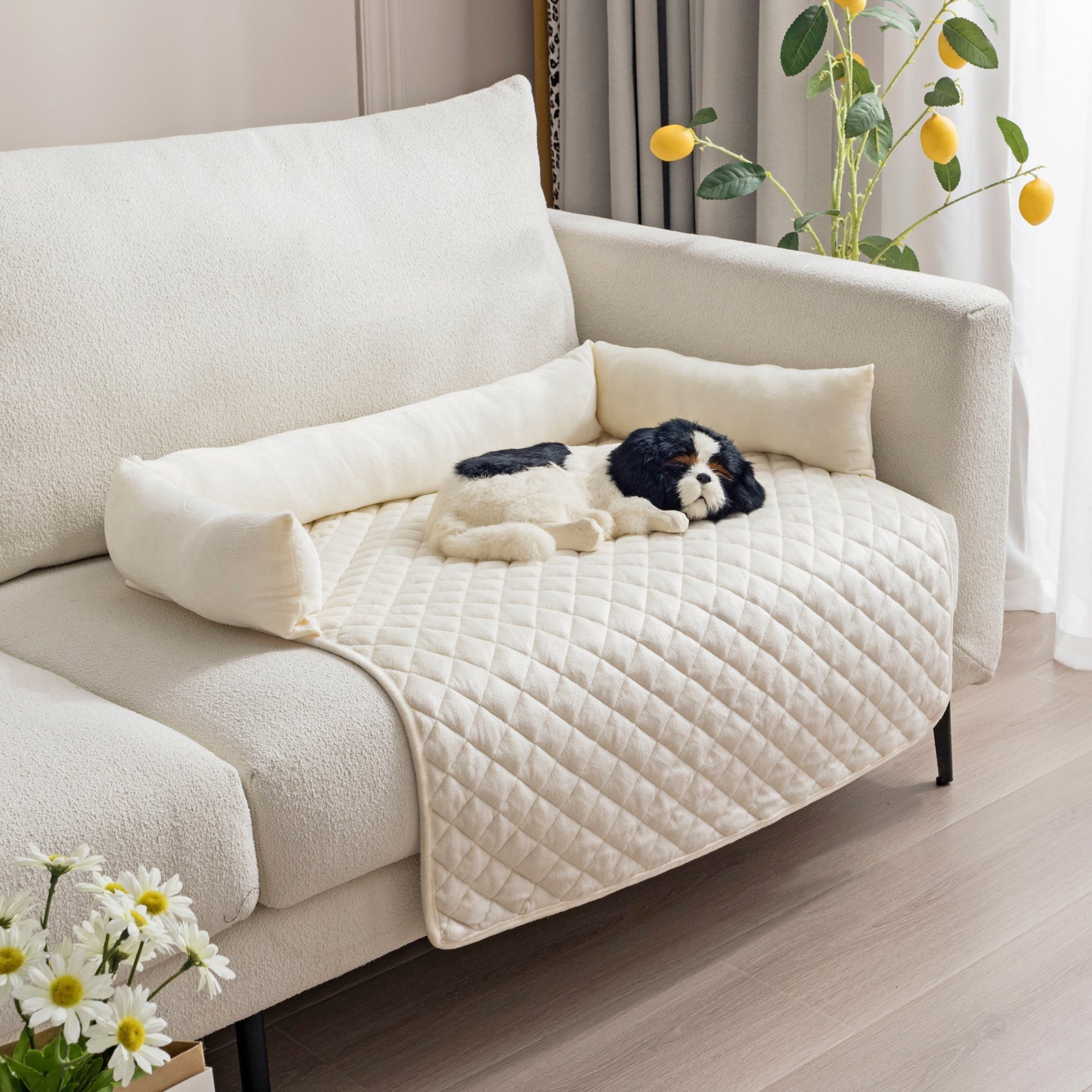 KFX-6839869 Curved Pet Dog Sofa Bed with Plush Cushion for Large Dogs and Cats - Removable and Washable