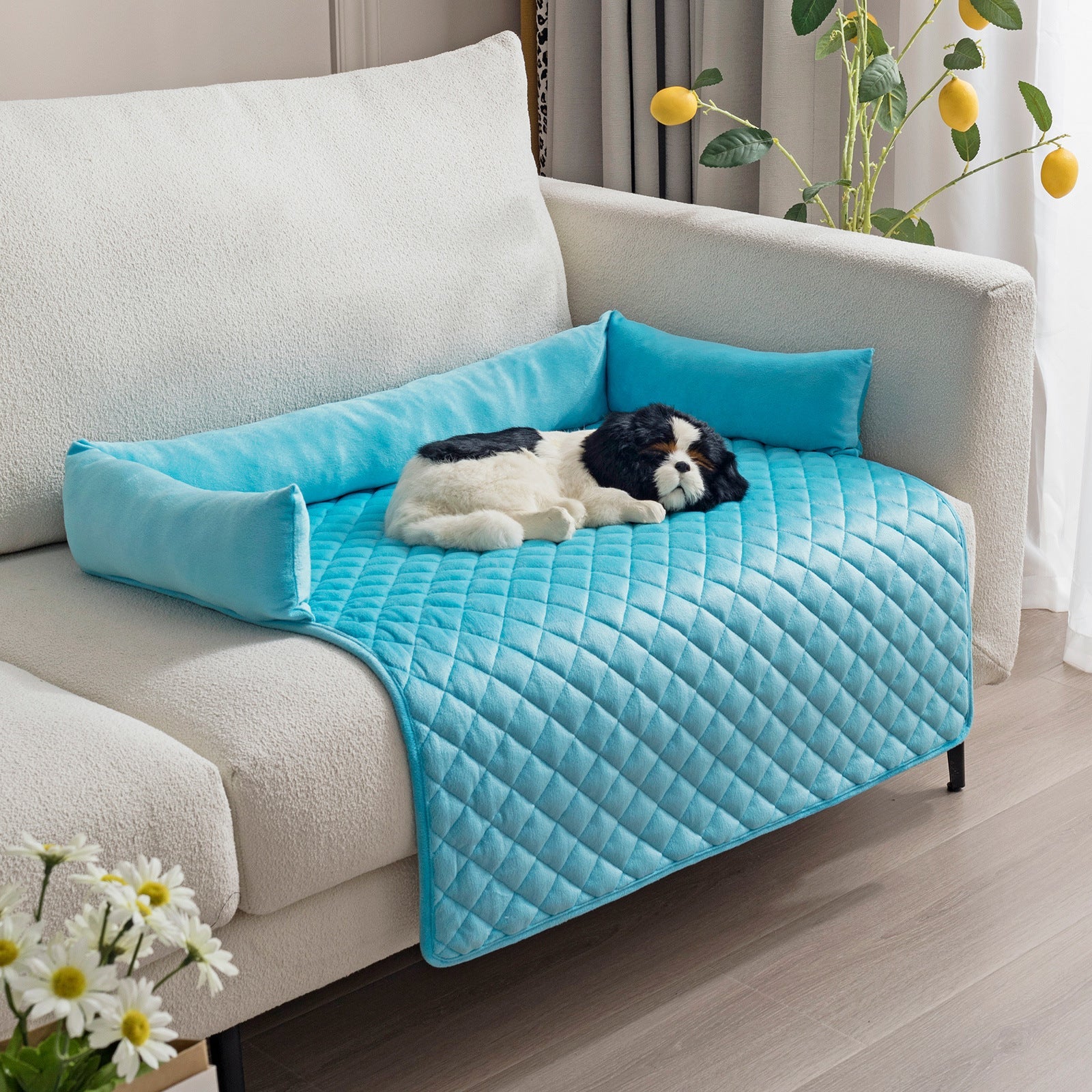 KFX-6839869 Curved Pet Dog Sofa Bed with Plush Cushion for Large Dogs and Cats - Removable and Washable