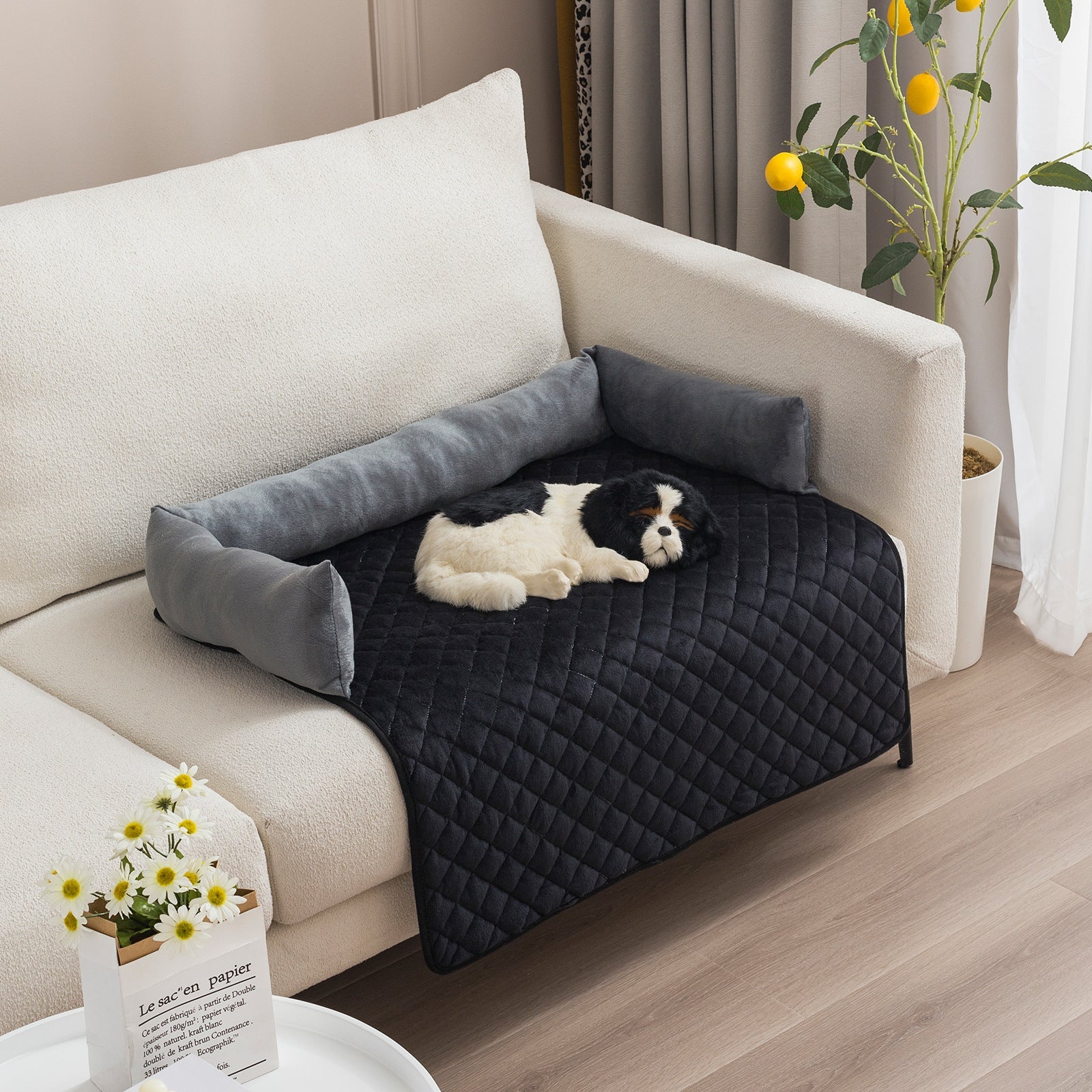 KFX-6839869 Curved Pet Dog Sofa Bed with Plush Cushion for Large Dogs and Cats - Removable and Washable