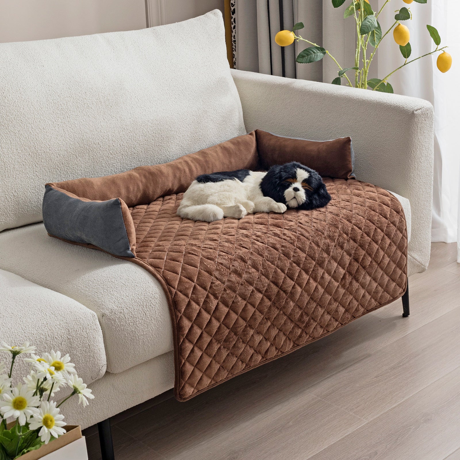 KFX-6839869 Curved Pet Dog Sofa Bed with Plush Cushion for Large Dogs and Cats - Removable and Washable