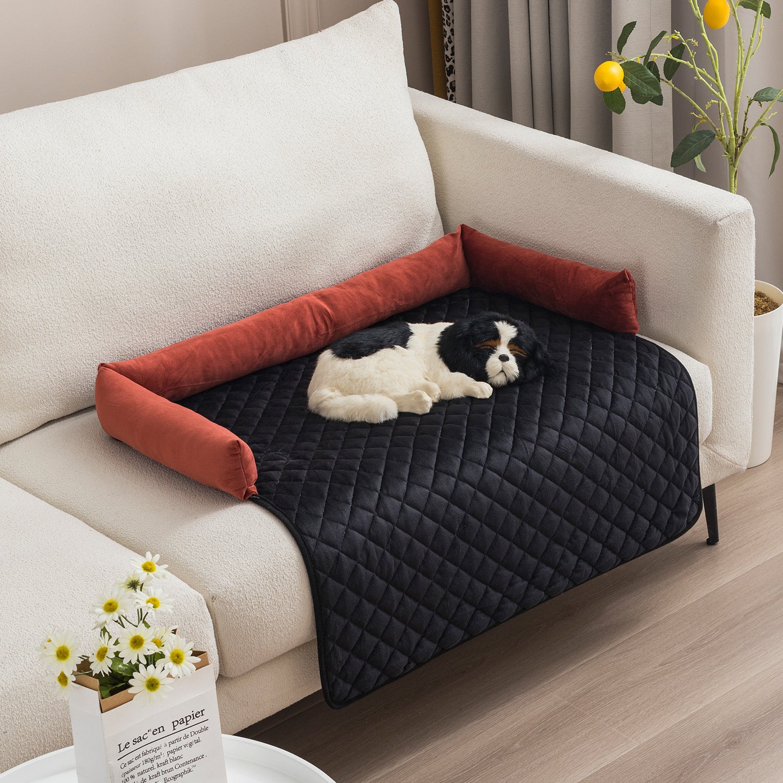 KFX-6839869 Curved Pet Dog Sofa Bed with Plush Cushion for Large Dogs and Cats - Removable and Washable