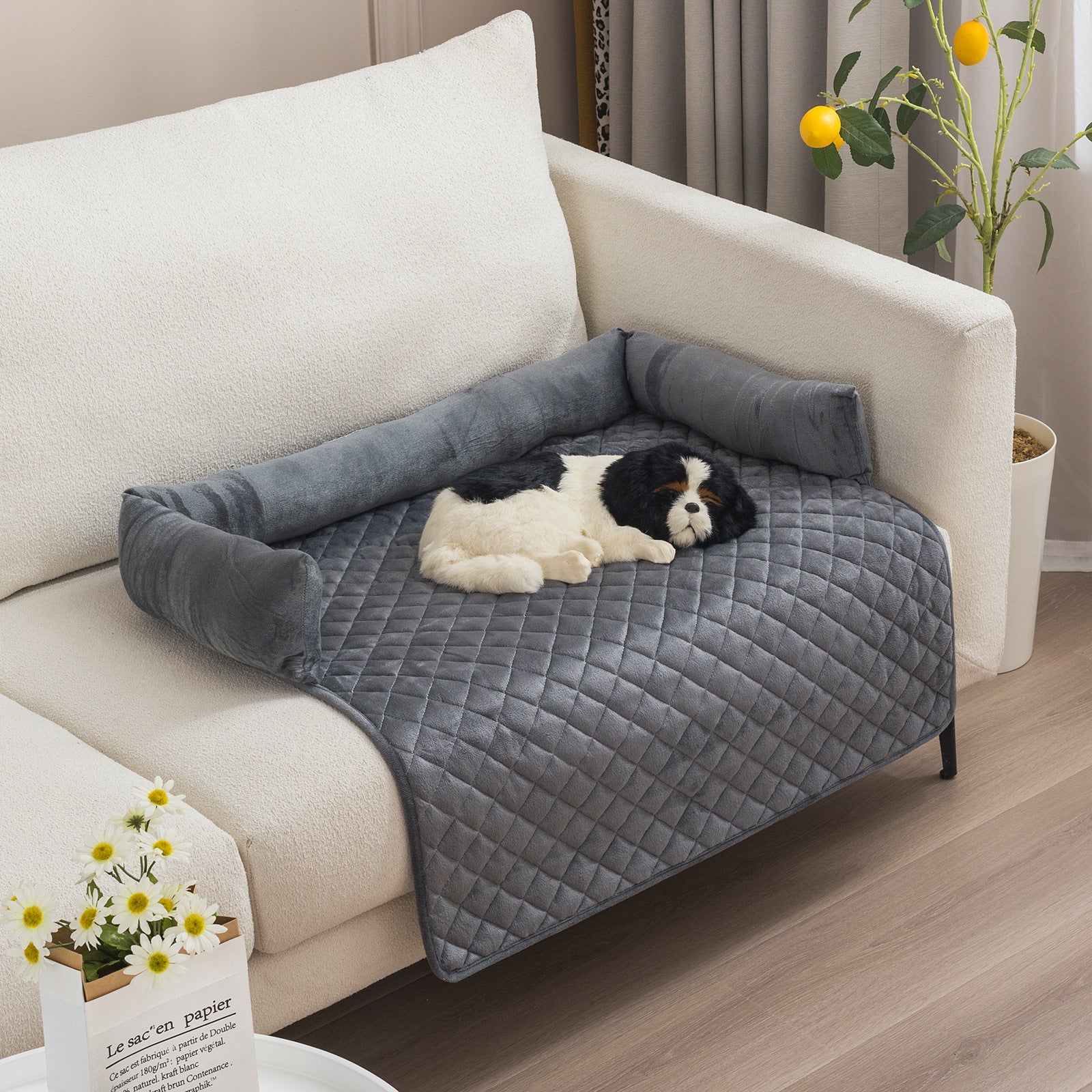 KFX-6839869 Curved Pet Dog Sofa Bed with Plush Cushion for Large Dogs and Cats - Removable and Washable