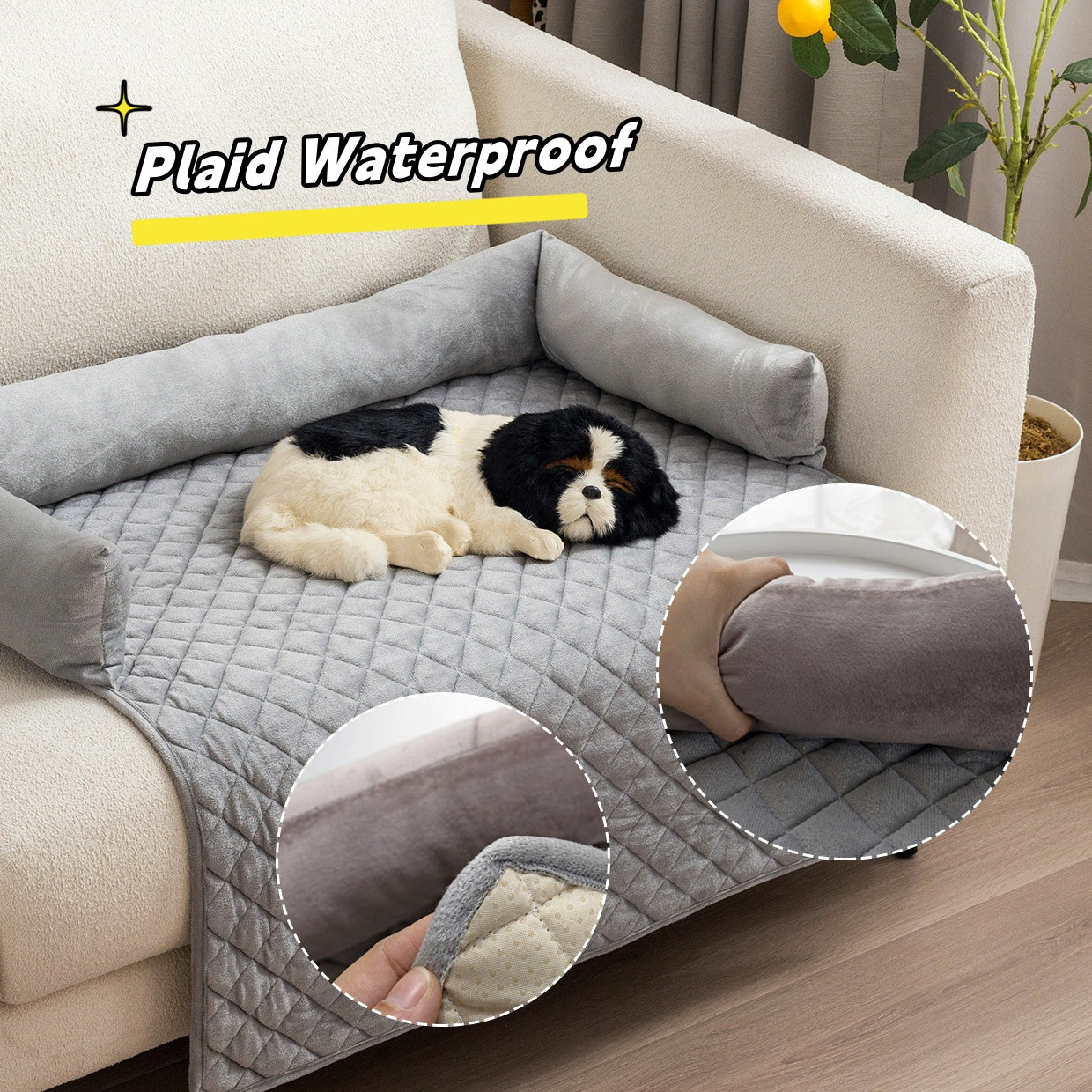 KFX-6839869 Curved Pet Dog Sofa Bed with Plush Cushion for Large Dogs and Cats - Removable and Washable