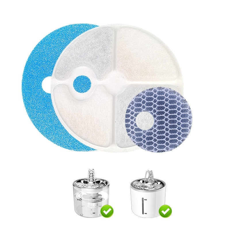 KFX-6841789 Pet Water Dispenser Filter Elements - Compatible with Multiple Models, Includes Activated Carbon and Hair Cotton