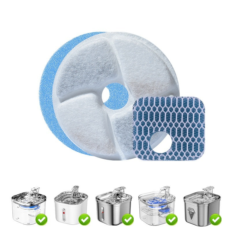 KFX-6841789 Pet Water Dispenser Filter Elements - Compatible with Multiple Models, Includes Activated Carbon and Hair Cotton