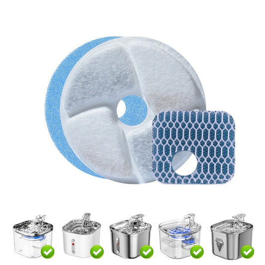 KFX-6841789 Pet Water Dispenser Filter Elements - Compatible with Multiple Models, Includes Activated Carbon and Hair Cotton
