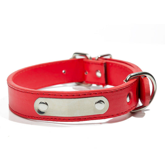 KFX-6845757 PU Leather Pet Collar with Stainless Steel Laser Engraved Iron Plate - Multiple Colors & Sizes Available