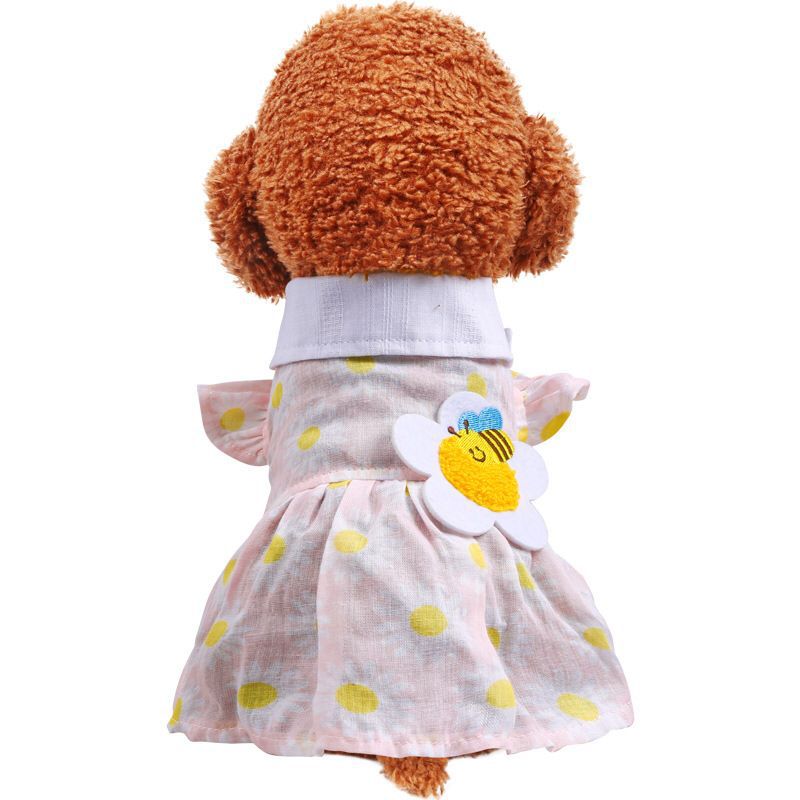 KFX-6846141 Yellow Plaid Sunflower Bee Skirt for Cats with Matching Hairpin, Casual Style