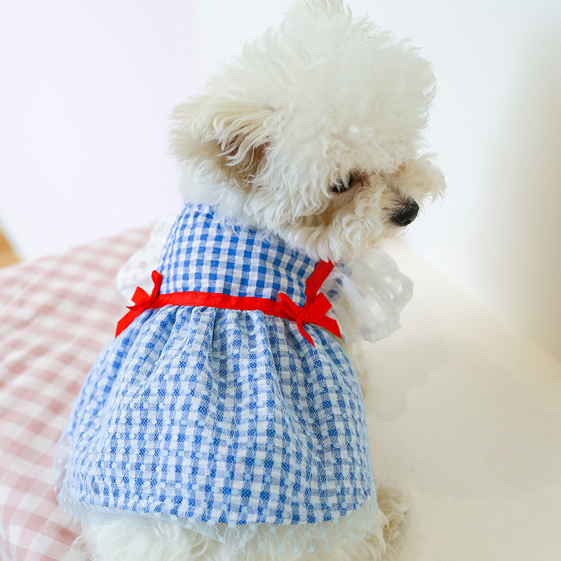 KFX-6846141 Yellow Plaid Sunflower Bee Skirt for Cats with Matching Hairpin, Casual Style