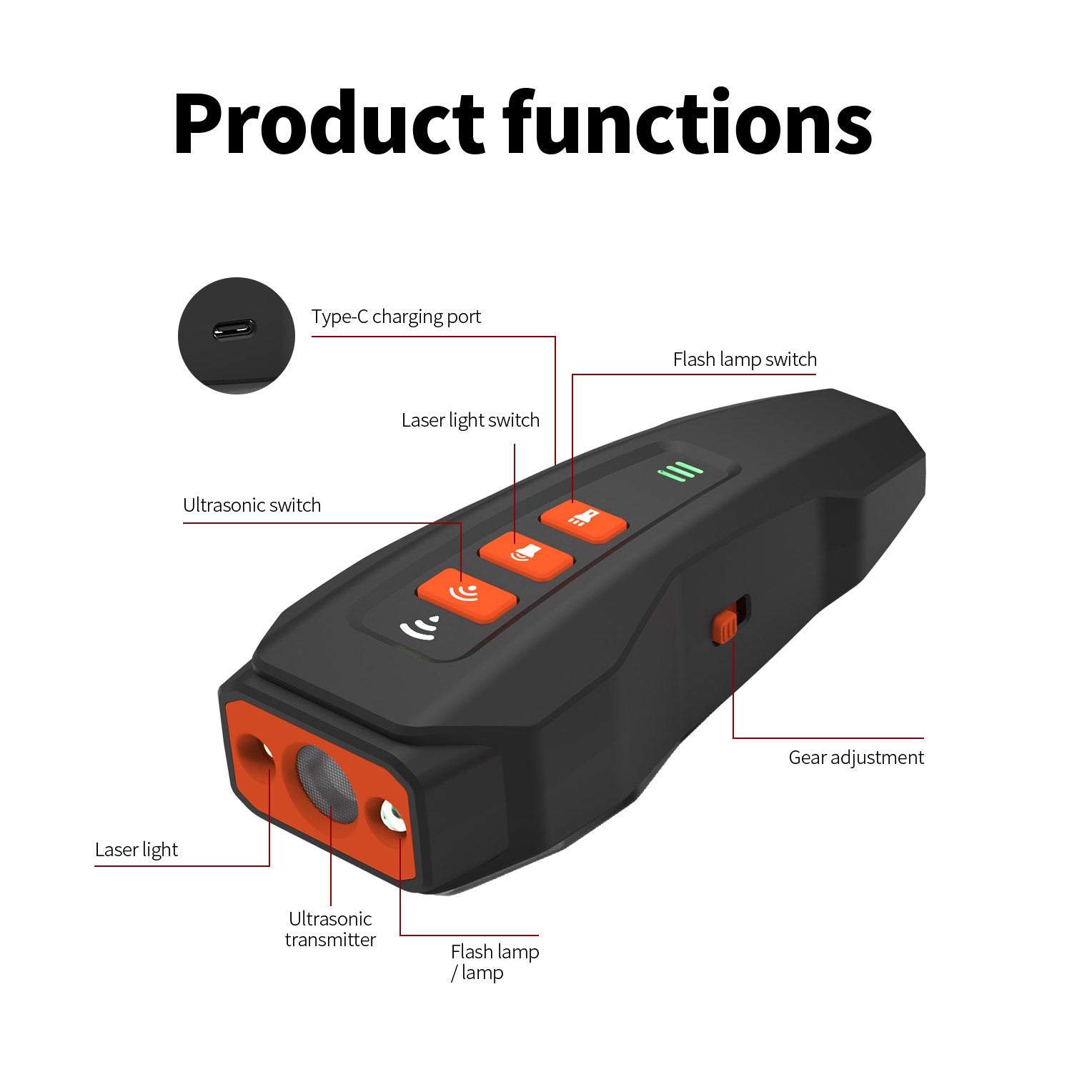 KFX-6847037 Rechargeable Dog Bark Prevention Ultrasound Stopper - Plastic, Black/Orange or Dark Gray
