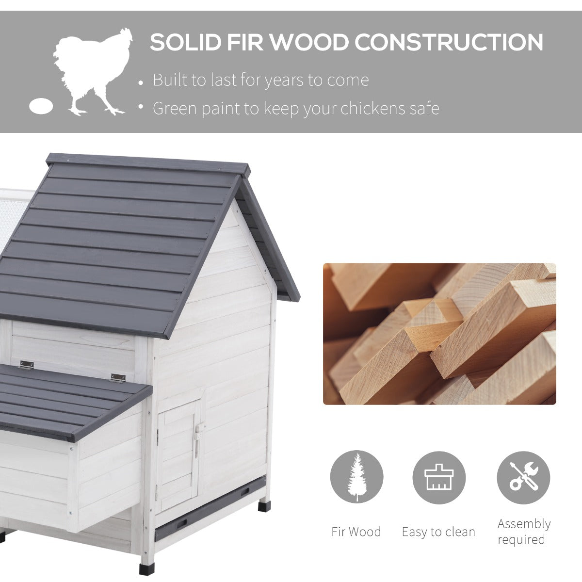 KFX-6847421 48" Outdoor Chicken Coop with Nesting Box and Removable Tray for Easy Cleaning